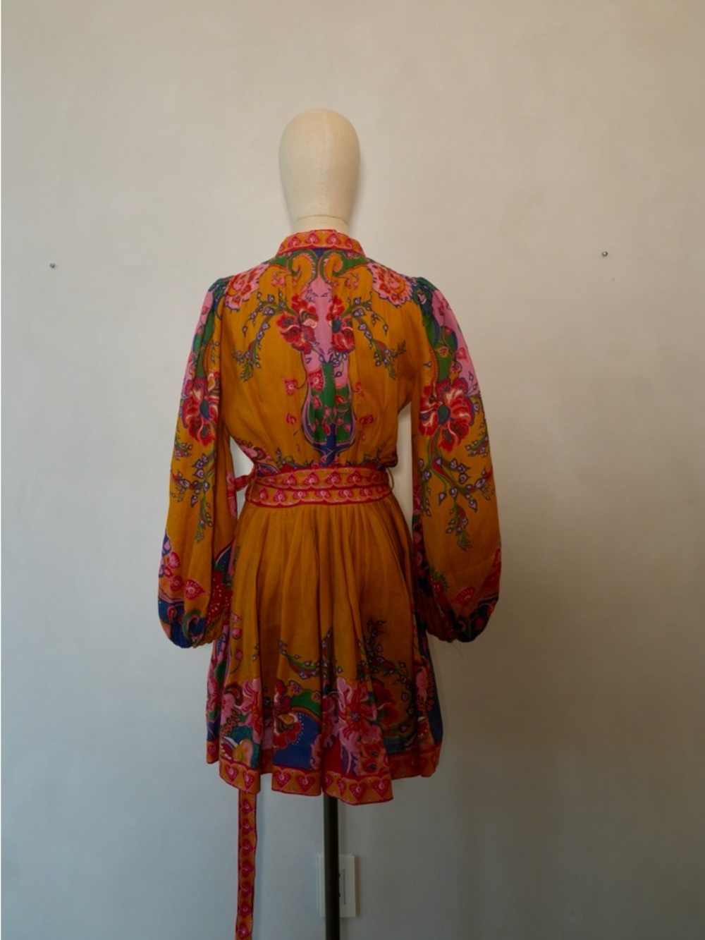 Zimmerman Mustard Floral Wrap Dress with Pink Trim - Picture 3 of 4